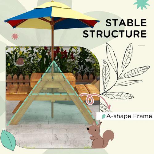 Outsunny Outsunny Kids Picnic Table Set w/ Sand and Water, Removable Parasol - Brown - Picnic Tables