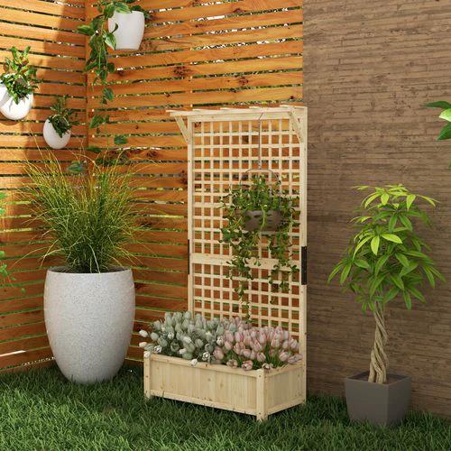 Outsunny Outsunny Wood Planter with Trellis for Climbing Plants Vines Planter Box Natural - Planters