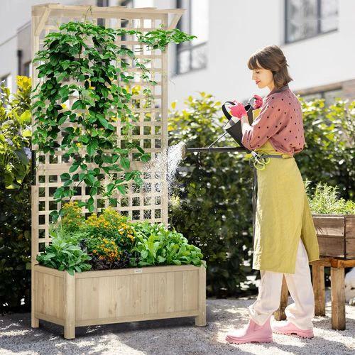 Outsunny Outsunny Wood Planter with Trellis for Climbing Plants Vines Planter Box Natural - Planters