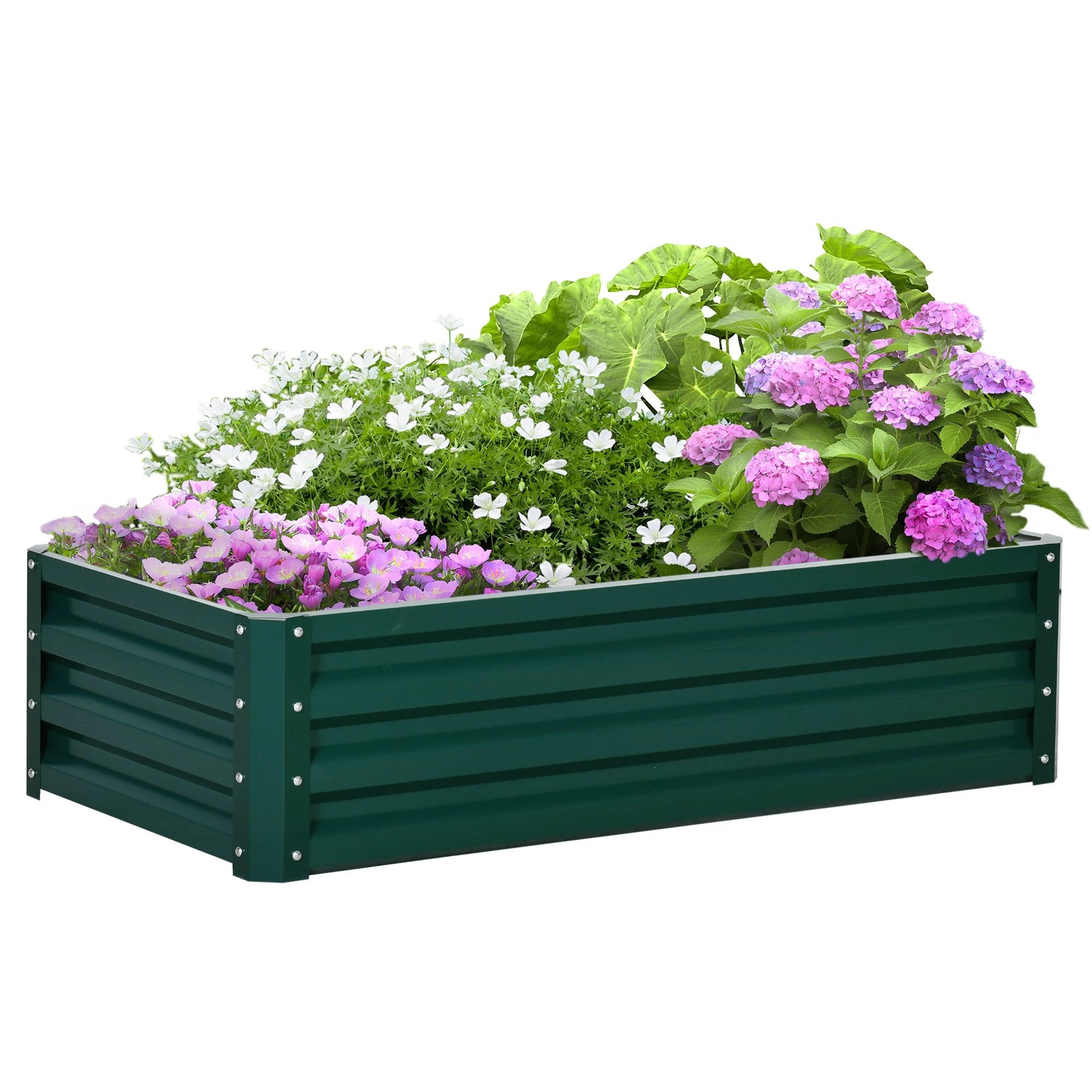 Raised Garden Bed Steel Planter Growing Box for Vegetables Flowers Green by Outsunny