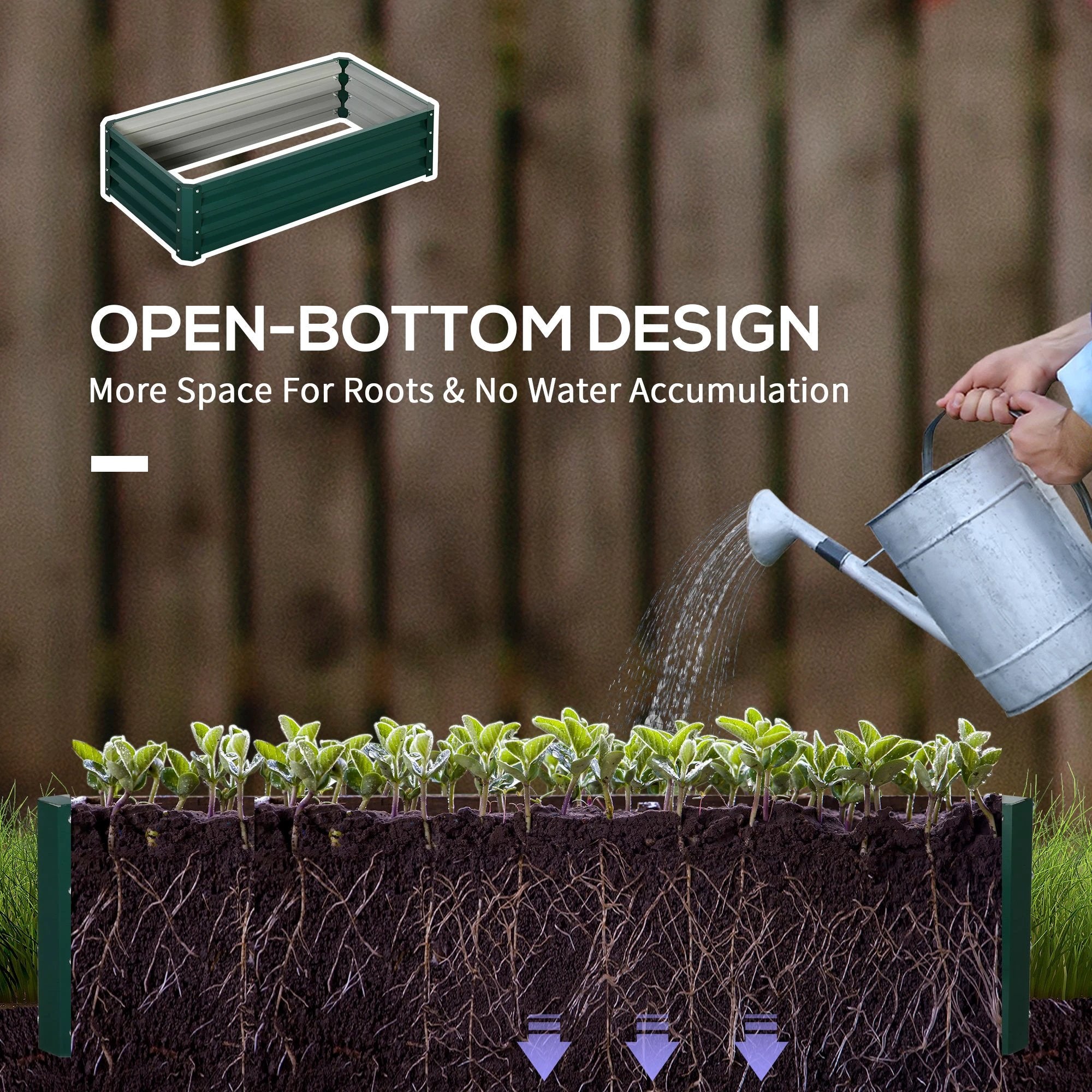 Raised Garden Bed Steel Planter Growing Box for Vegetables Flowers Green by Outsunny