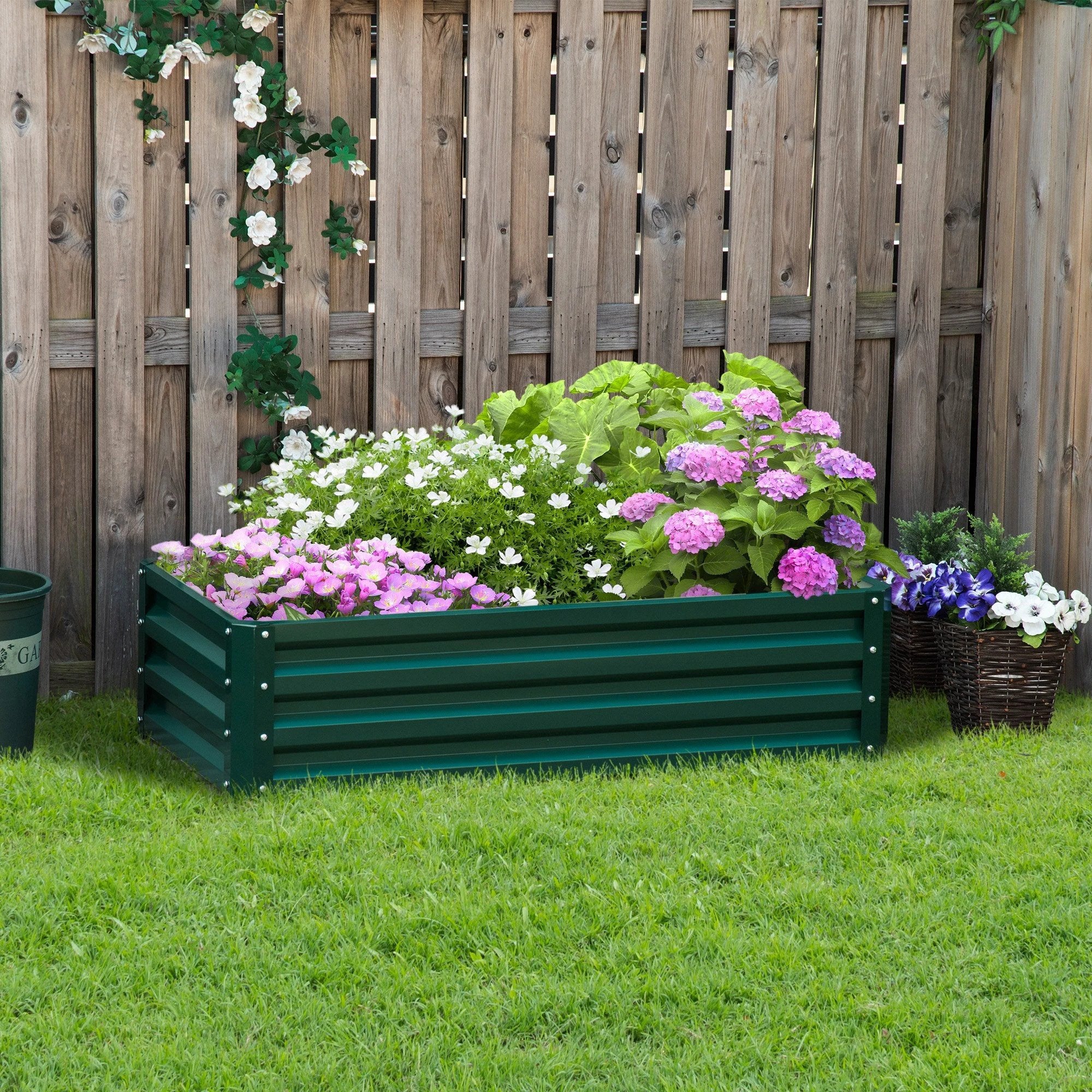 Raised Garden Bed Steel Planter Growing Box for Vegetables Flowers Green by Outsunny