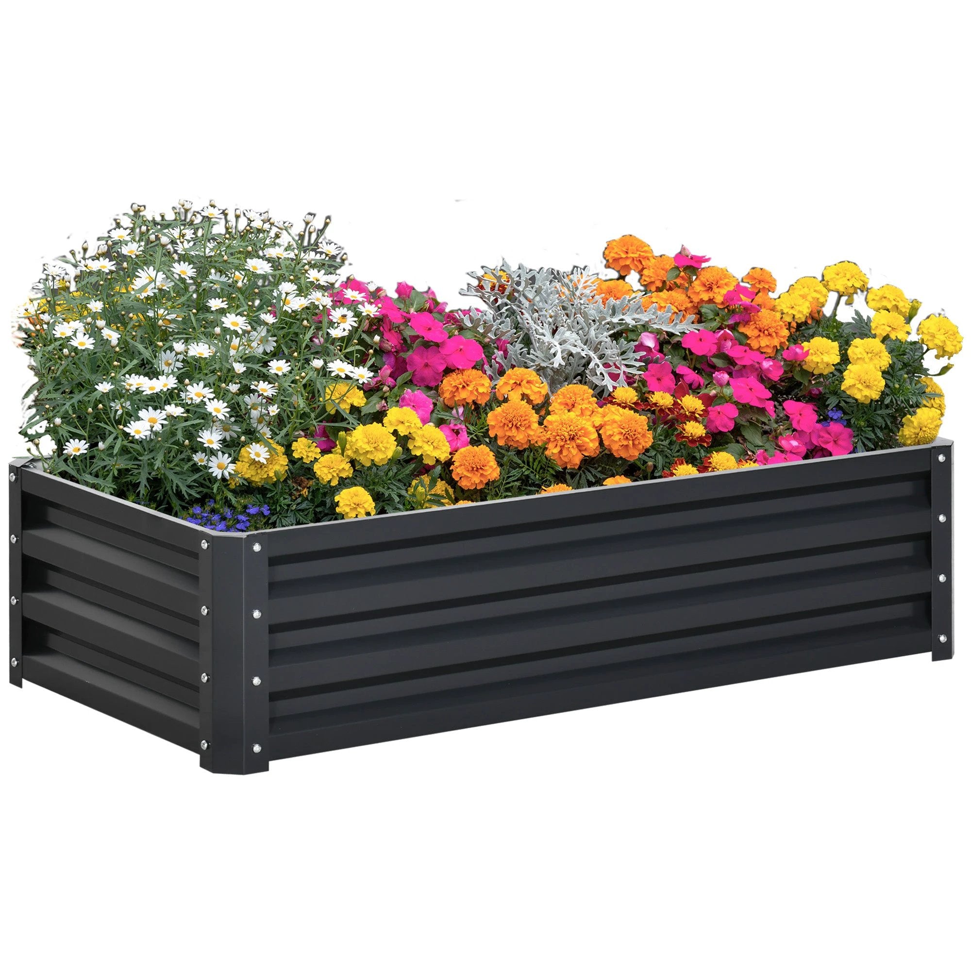 Outsunny Raised Garden Bed Steel Planter Growing Box for Vegetables Flowers Grey - Planters