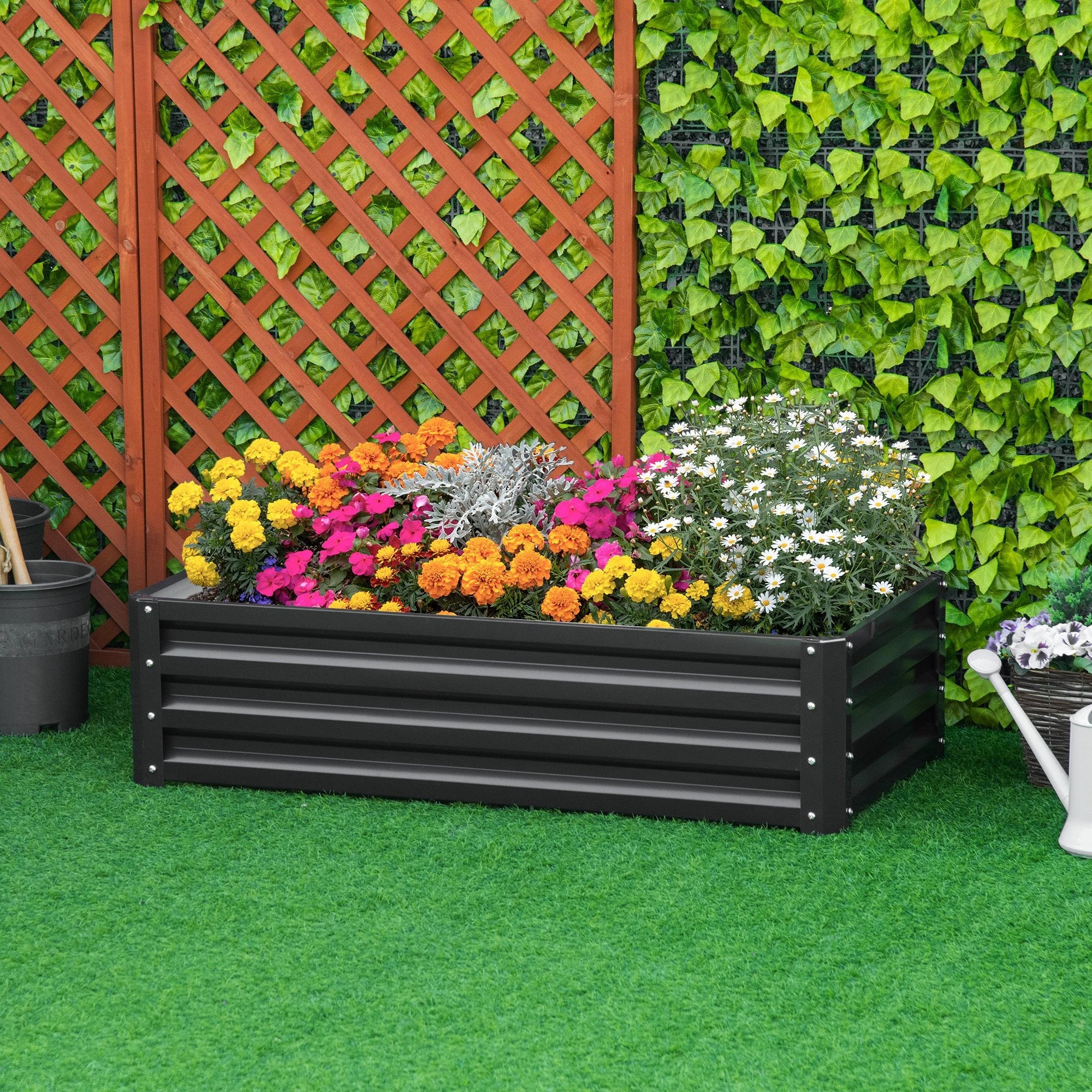 Outsunny Raised Garden Bed Steel Planter Growing Box for Vegetables Flowers Grey - Planters