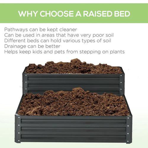 Outsunny 2 Tier Galvanised Raised Garden Bed Planter Box Open Bottom Dark Grey by Outsunny