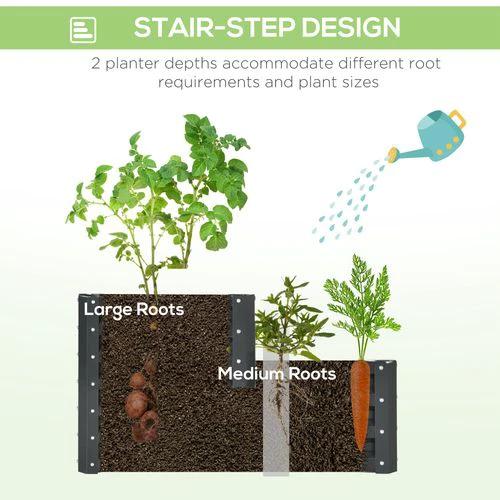 Outsunny 2 Tier Galvanised Raised Garden Bed Planter Box Open Bottom Dark Grey by Outsunny