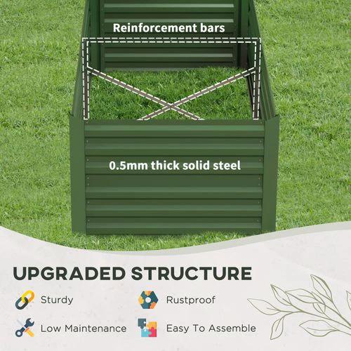 Outsunny Galvanised Steel Outdoor Raised Bed w/ Reinforced Rods, Green by Outsunny