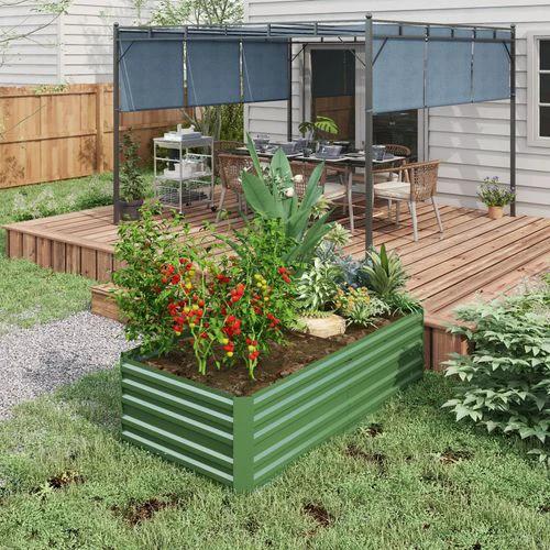 Outsunny Galvanised Steel Outdoor Raised Bed w/ Reinforced Rods, Green by Outsunny