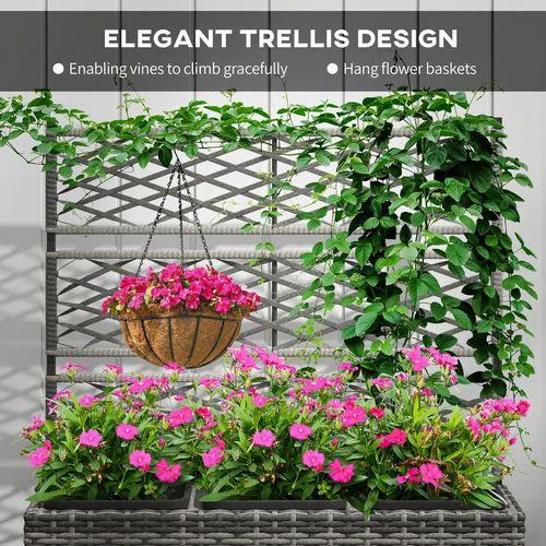 Outsunny Garden PE Rattan Planter Box w/ Trellis Flower Raised Bed, 84x30x107cm by Outsunny