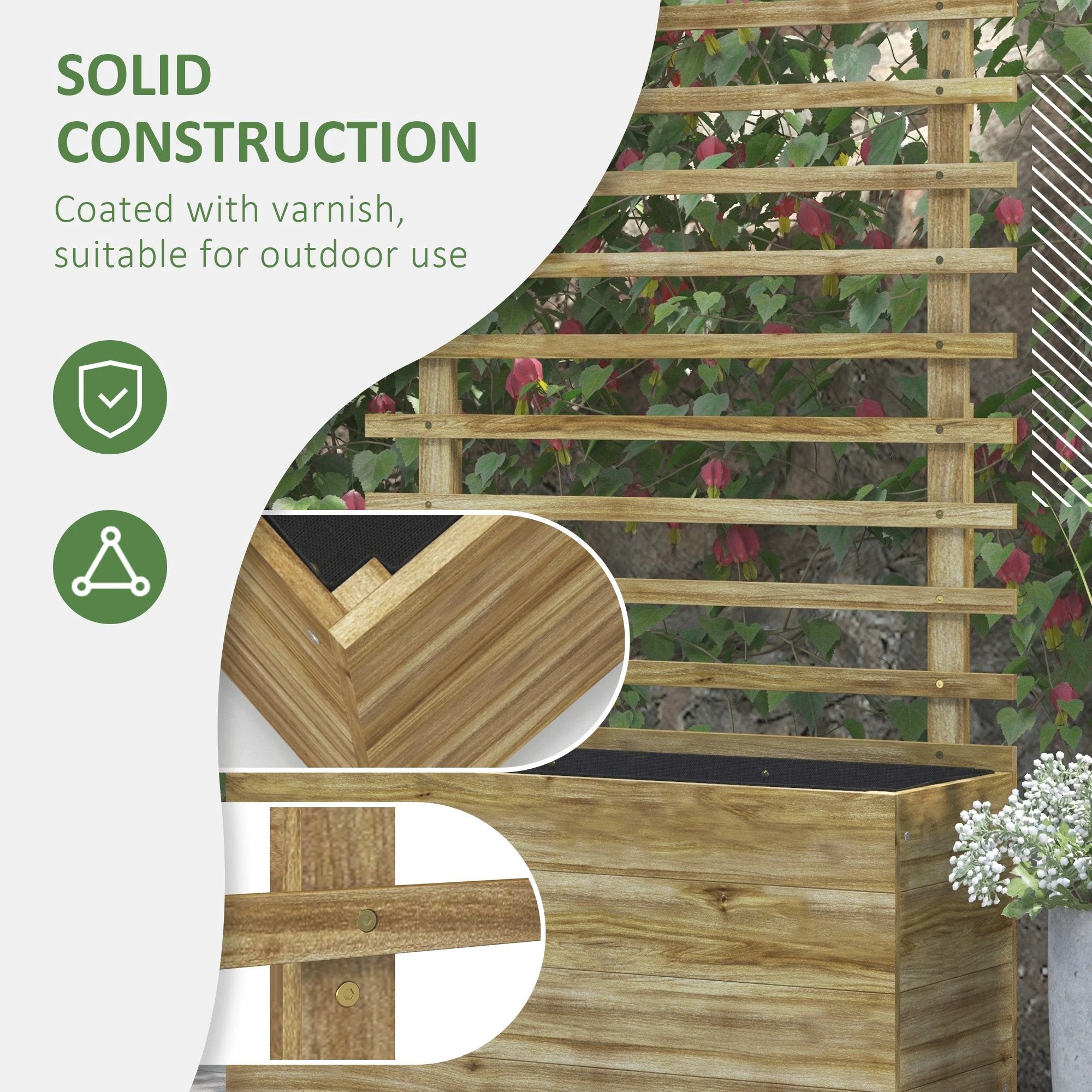 Outsunny Outsunny Garden Wooden Trellis Planter Box Raised Bed w/ 4 Wheels, Natural - Raised Beds