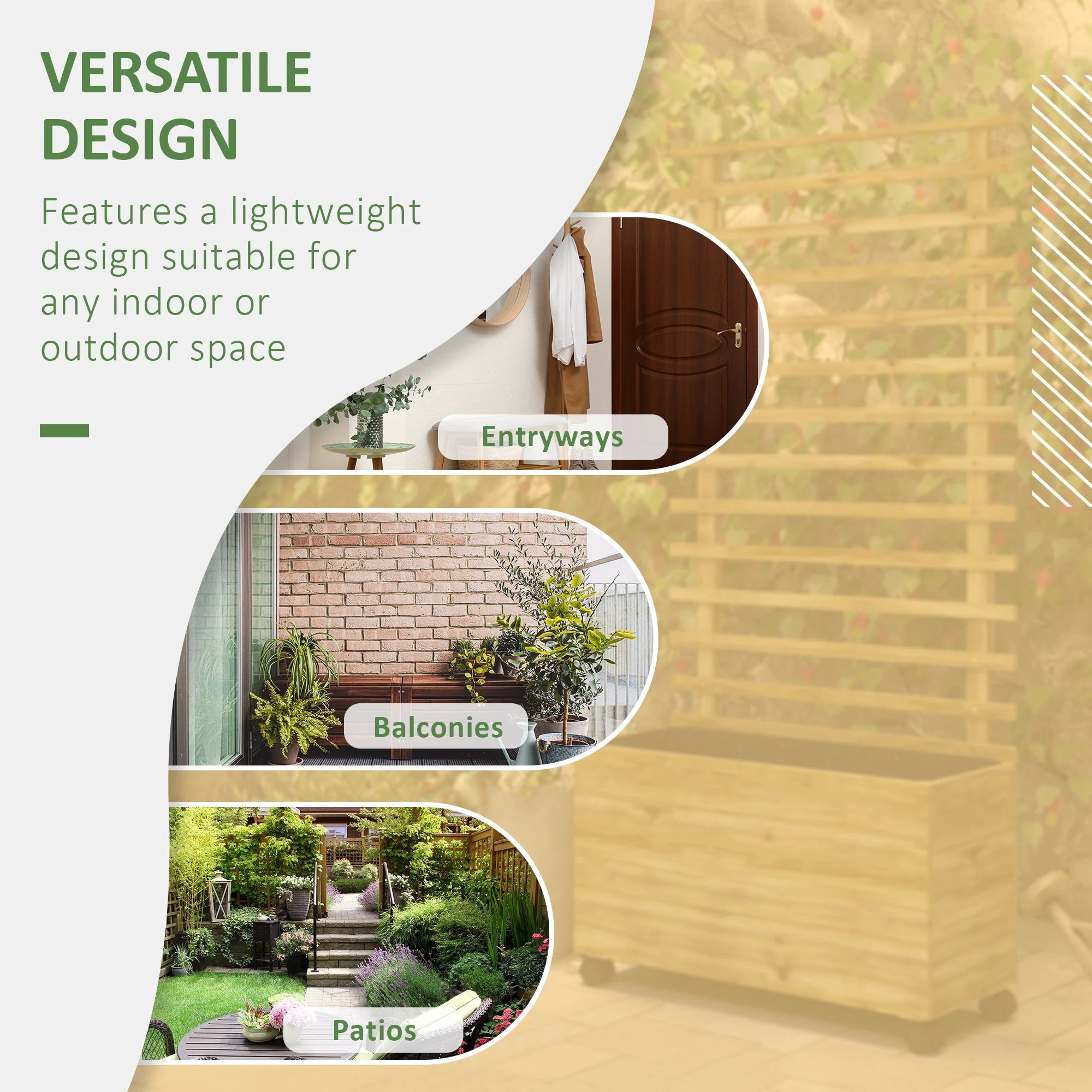 Outsunny Outsunny Garden Wooden Trellis Planter Box Raised Bed w/ 4 Wheels, Natural - Raised Beds