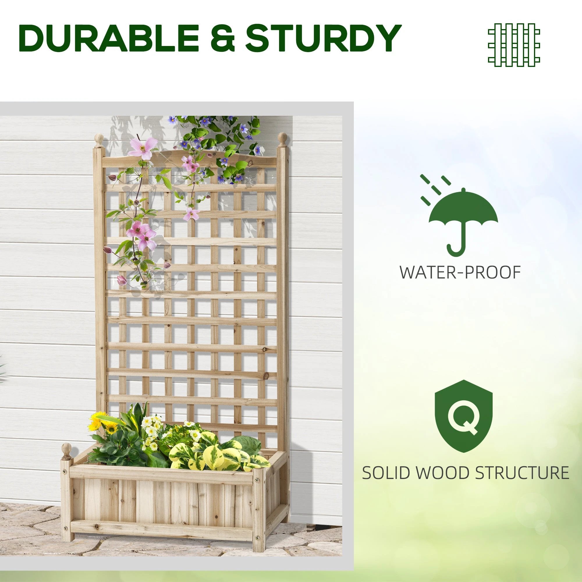 Outsunny Raised Garden Bed with Trellis Garden Planters Indoor Outdoor Natural by Outsunny
