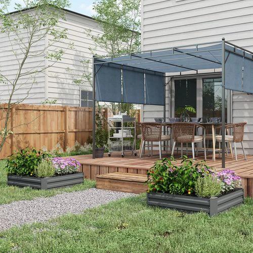 Outsunny Outsunny Set of 2 Raised Garden Bed Galvanised Planter Box Easy Setup Dark Grey - Raised Beds