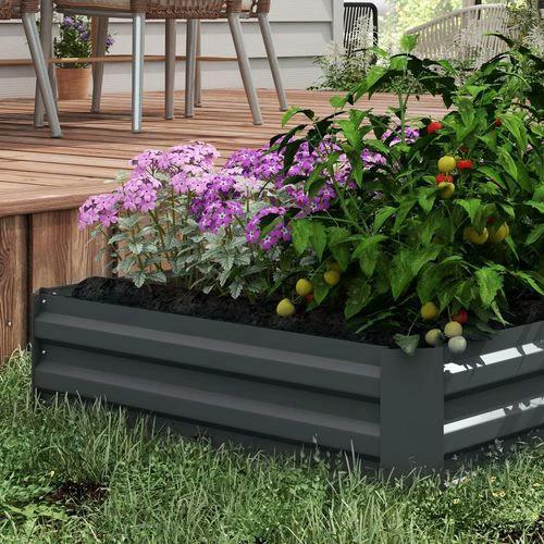 Outsunny Outsunny Set of 2 Raised Garden Bed Galvanised Planter Box Easy Setup Dark Grey - Raised Beds