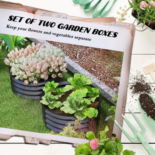 Outsunny Outsunny Set of 2 Raised Garden Bed Metal Planter Box with Safety Edging, Grey - Raised Beds