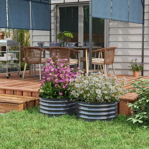 Outsunny Outsunny Set of 2 Raised Garden Bed Metal Planter Box with Safety Edging, Grey - Raised Beds