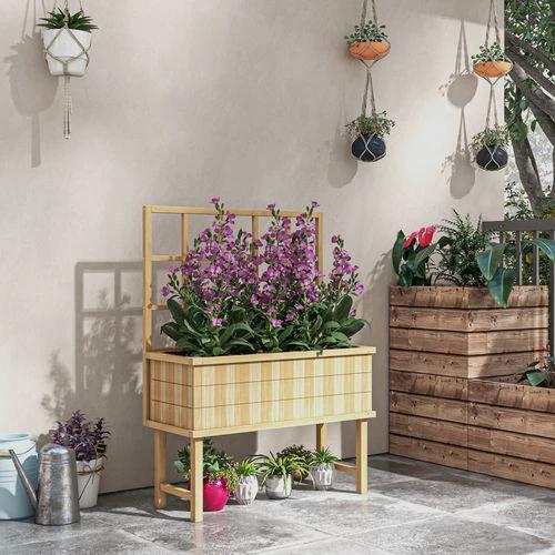 Outsunny Outsunny Wood Raised Planter w/ Trellis Drain Holes Elevated Garden Bed Natural - Raised Beds