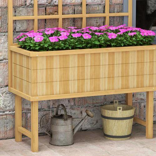 Outsunny Outsunny Wood Raised Planter w/ Trellis Drain Holes Elevated Garden Bed Natural - Raised Beds