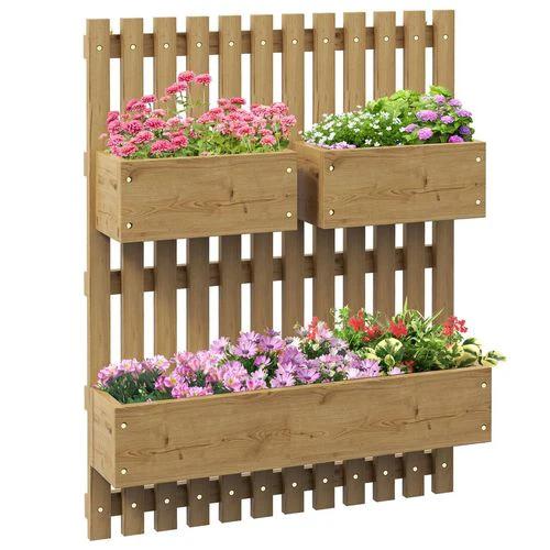 Outsunny Wooden Garden Planters with Trellis Wall-mounted Raised Garden Bed by Outsunny