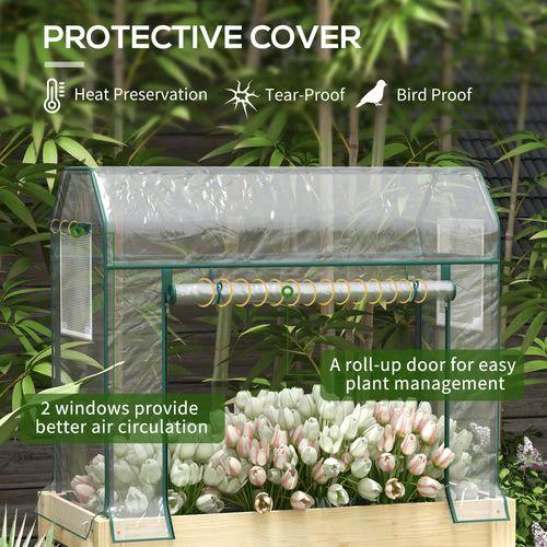 Outsunny Outsunny Wooden Raised Planter, Garden Bed with Greenhouse Cover and Bed Liner - Raised Beds