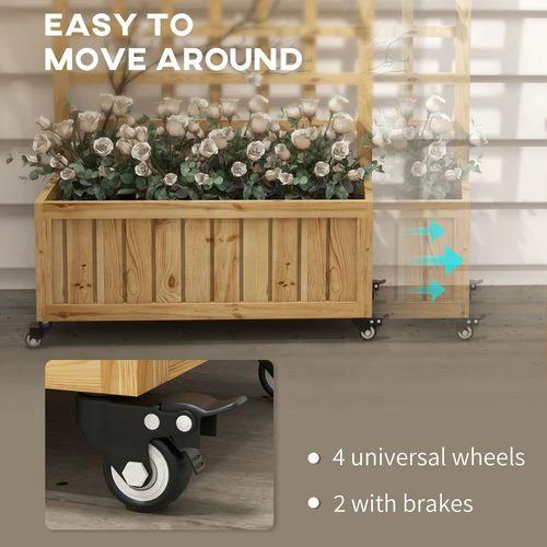 Outsunny Outsunny Wooden Trellis Planter, Raised Garden Bed with Wheels and Bed Liner - Raised Beds