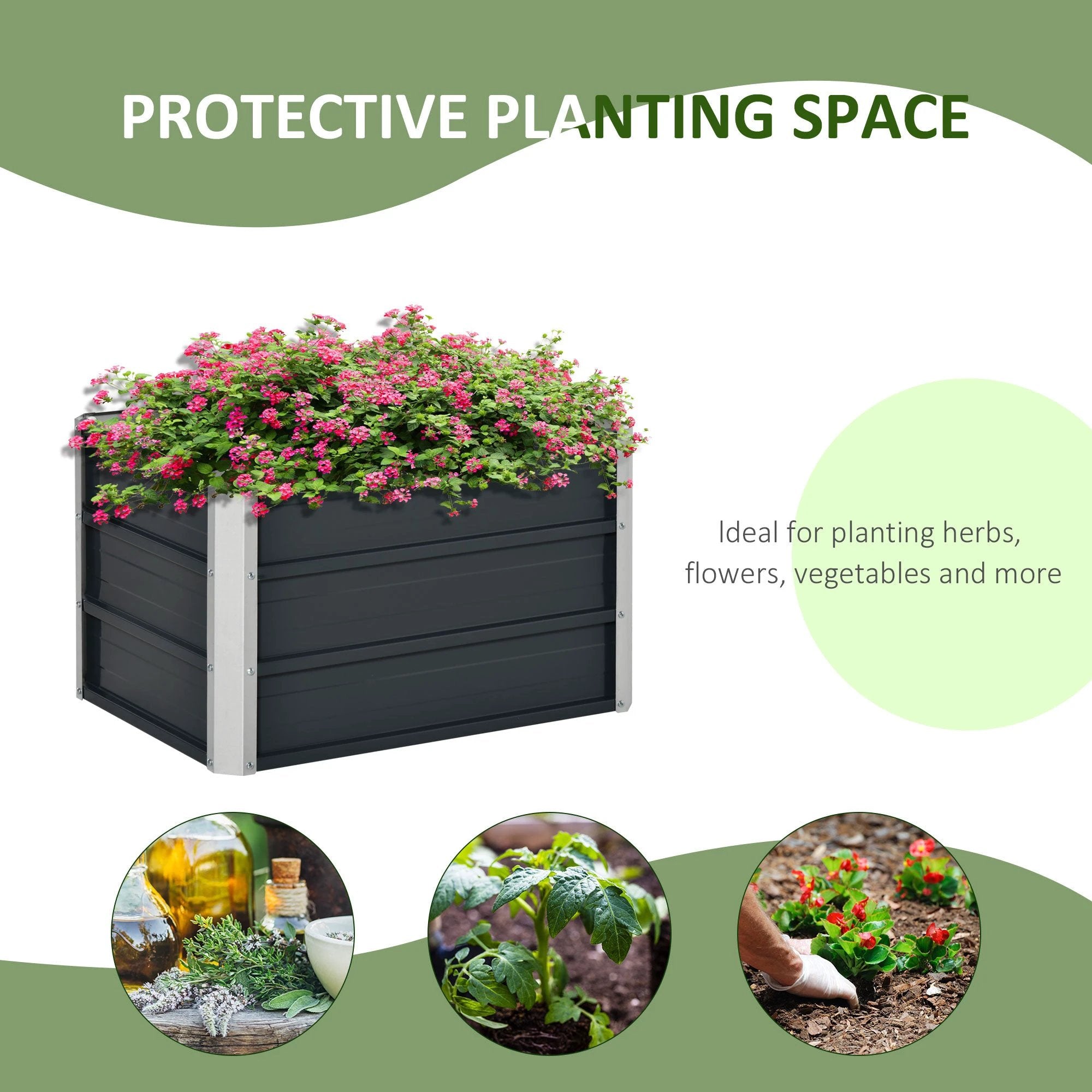 Outsunny Raised Garden Bed, Elevated Planter Box & Gloves, Grey - Raised Beds