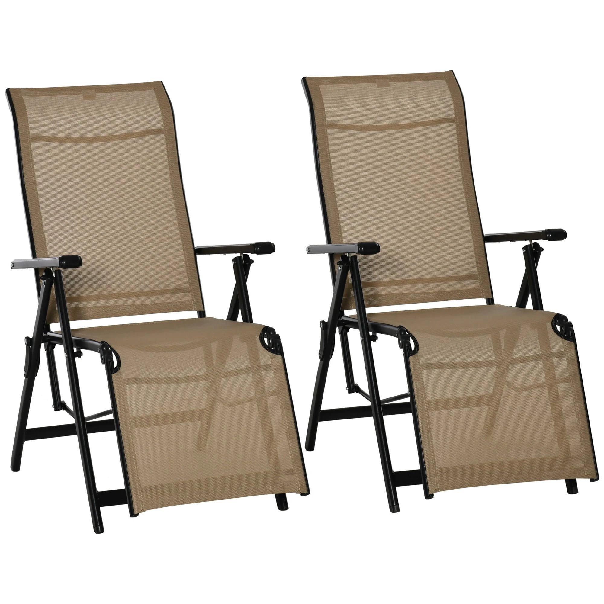 2 Sun Lounger Folding Reclining Lounge Chairs 10 Back & Leg Positions by Outsunny