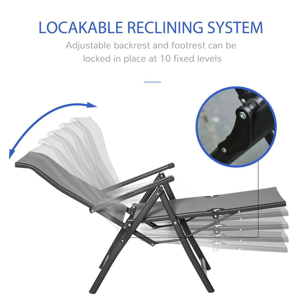 2 Sun Lounger Folding Reclining Lounge Chairs 10 Back & Leg Positions by Outsunny