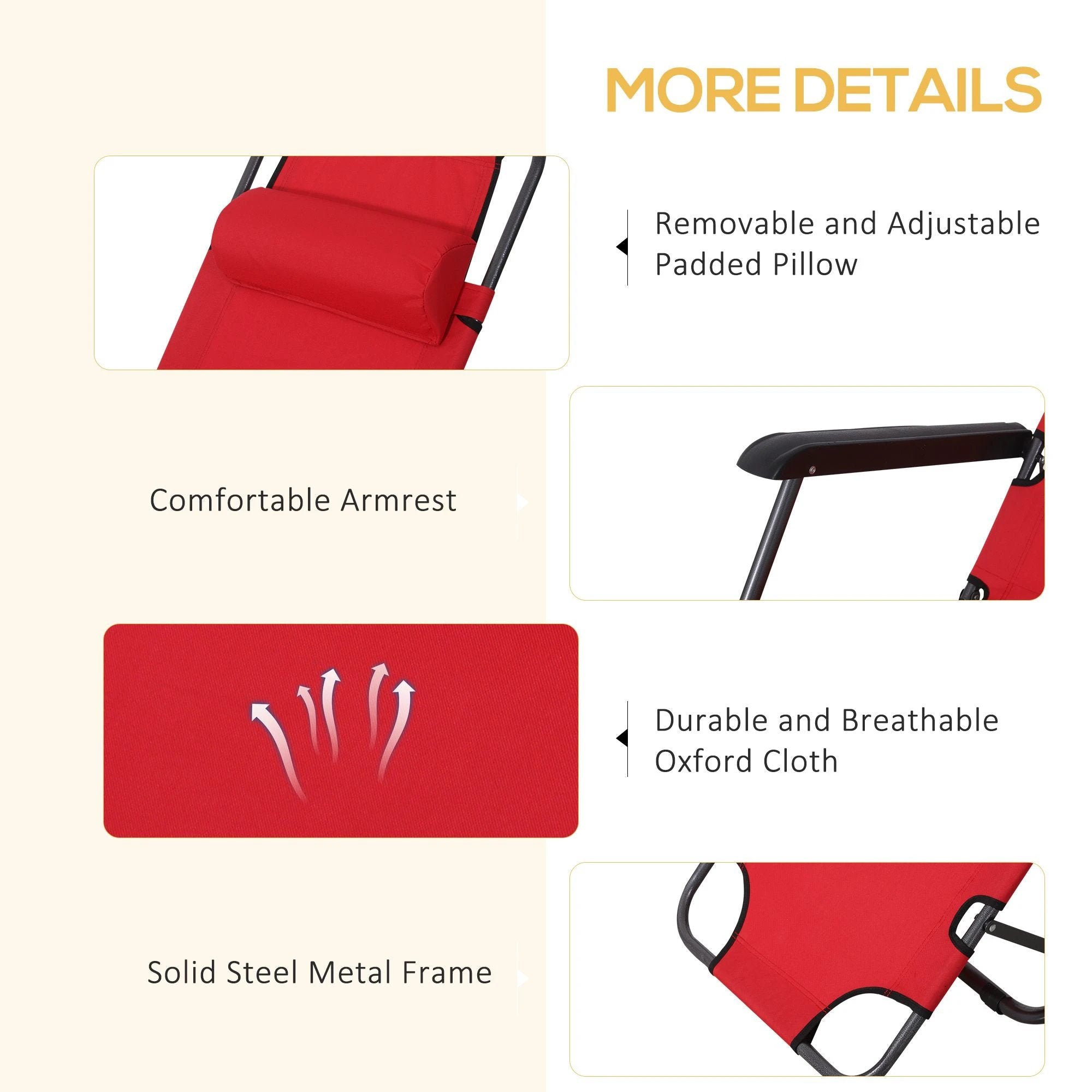 Outsunny 2 in 1 Sun Lounger Folding Reclining Chair Camping Adjustable Back & Pillow - Sun Lounger