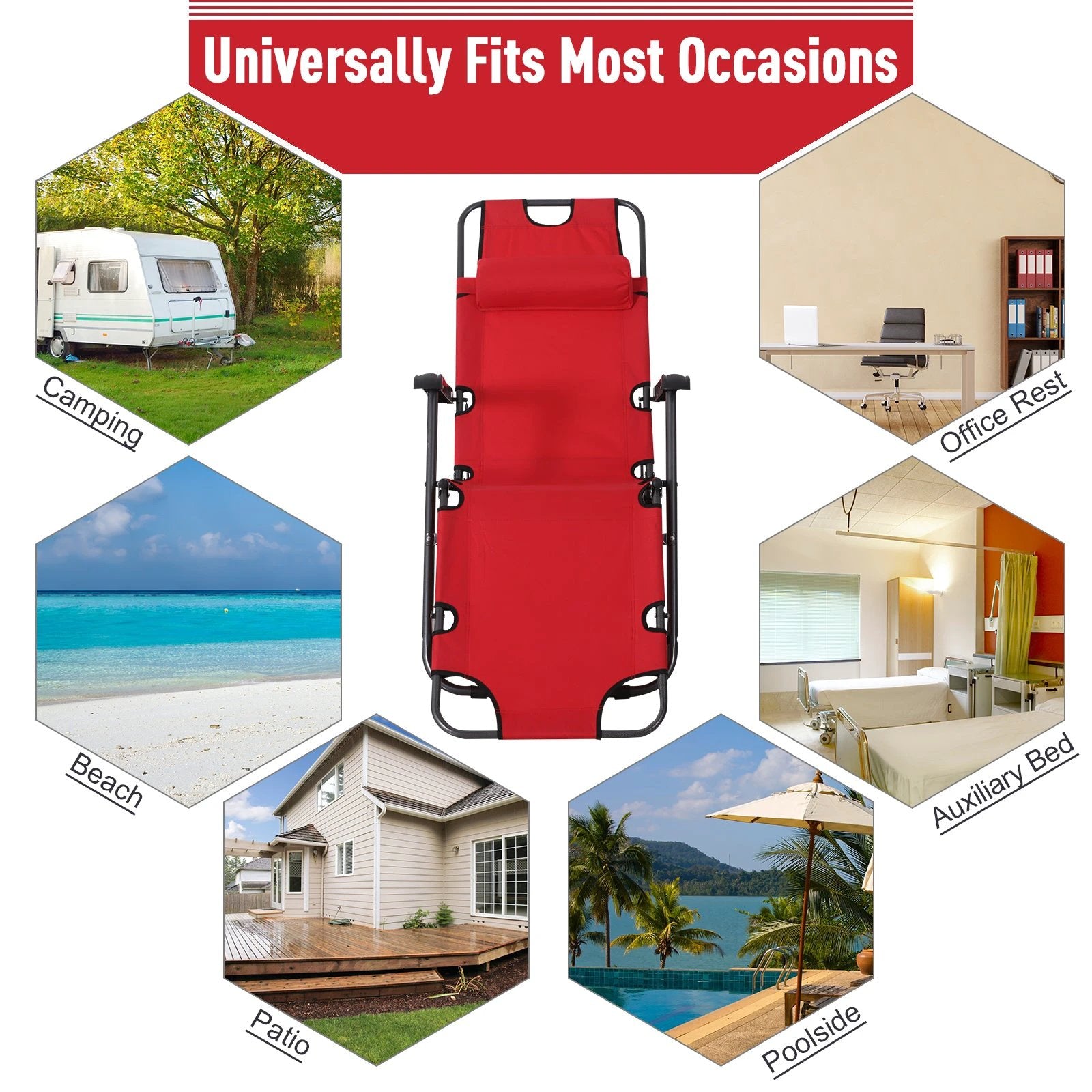 Outsunny 2 in 1 Sun Lounger Folding Reclining Chair Camping Adjustable Back & Pillow - Sun Lounger