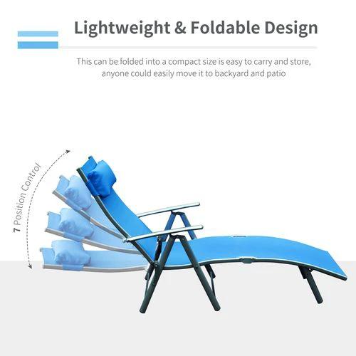 Outsunny Outsunny Sun Lounger Recliner Foldable 7 Levels Texteline Blue - Sun Lounger