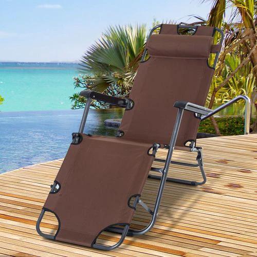 2 in 1 Outdoor Folding Sun Lounger Adjustable Back and Pillow Brown by Outsunny