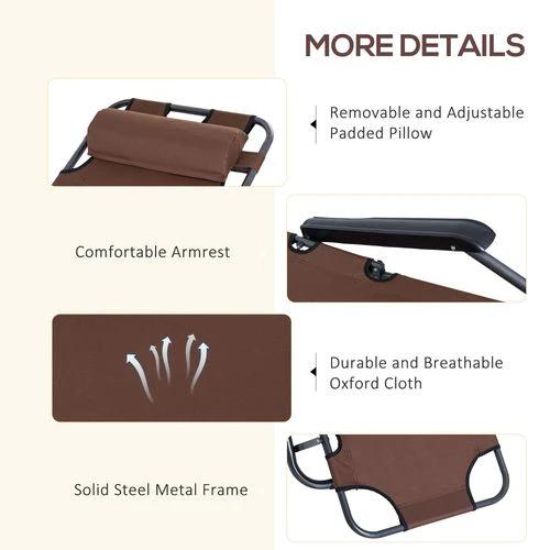 2 in 1 Outdoor Folding Sun Lounger Adjustable Back and Pillow Brown by Outsunny