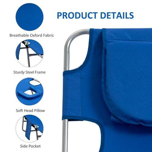 Outsunny Beach Chaise Lounge Face Cavity Portable Sun Lounger, Reclining Adjust Blue - Sun Lounger