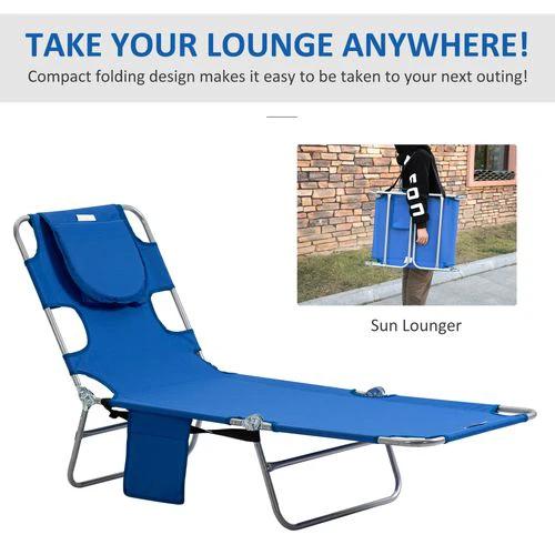 Outsunny Beach Chaise Lounge Face Cavity Portable Sun Lounger, Reclining Adjust Blue - Sun Lounger