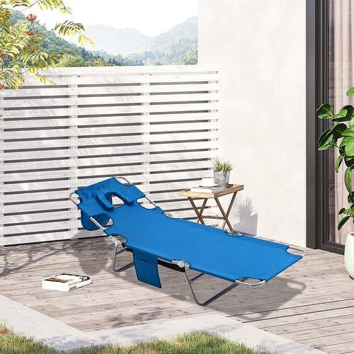 Outsunny Beach Chaise Lounge Face Cavity Portable Sun Lounger, Reclining Adjust Blue - Sun Lounger