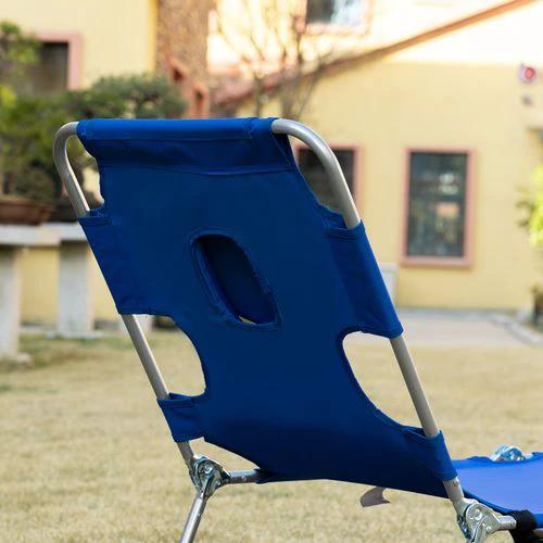 Outsunny Beach Chaise Lounge Face Cavity Portable Sun Lounger, Reclining Adjust Blue - Sun Lounger