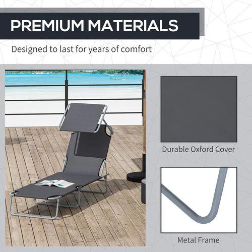 Folding Chair Sun Lounger Recliner Seat Sunshade Garden Outdoor Grey by Outsunny