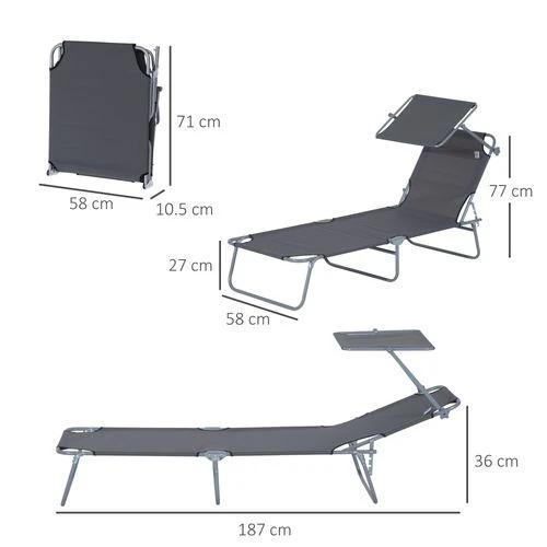 Folding Chair Sun Lounger Recliner Seat Sunshade Garden Outdoor Grey by Outsunny