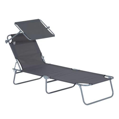 Folding Chair Sun Lounger Recliner Seat Sunshade Garden Outdoor Grey by Outsunny