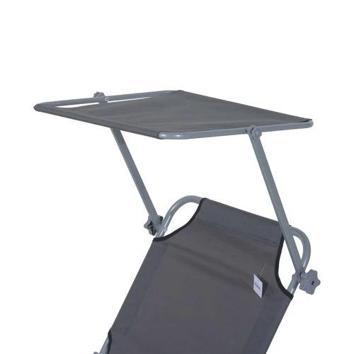 Folding Chair Sun Lounger Recliner Seat Sunshade Garden Outdoor Grey by Outsunny