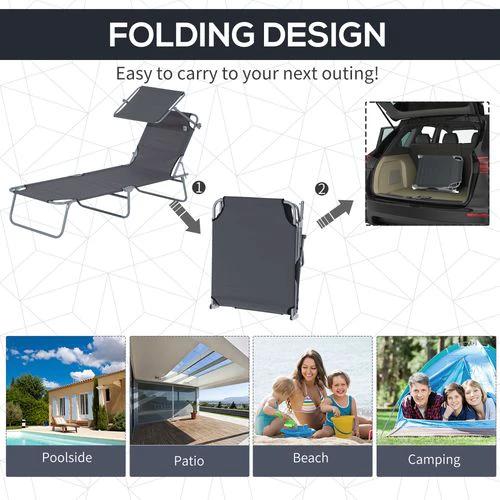 Folding Chair Sun Lounger Recliner Seat Sunshade Garden Outdoor Grey by Outsunny