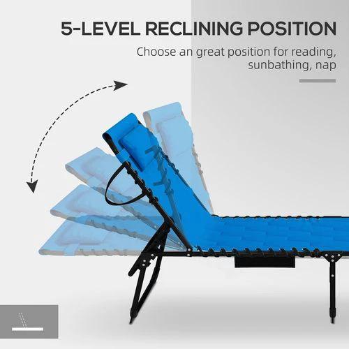 Outsunny Outsunny Foldable Sun Lounger Set, 2 Pieces Sun Lounger w/ Padded Seat Blue - Sun Lounger