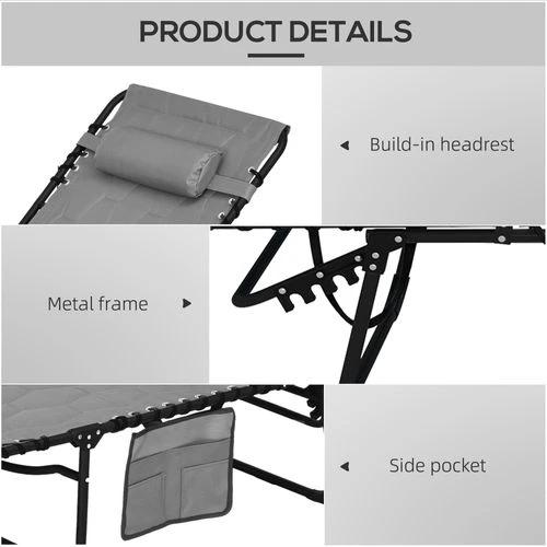 Outsunny Foldable Sun Lounger Set, 2 Pieces Sun Lounger w/ Padded Seat Grey by Outsunny