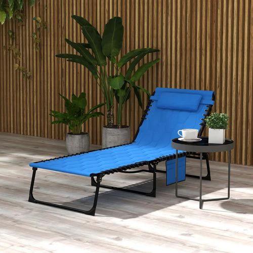 Outsunny Foldable Sun Lounger w/ Reclining Back, Sun Lounger w/ Padded Seat Blue by Outsunny