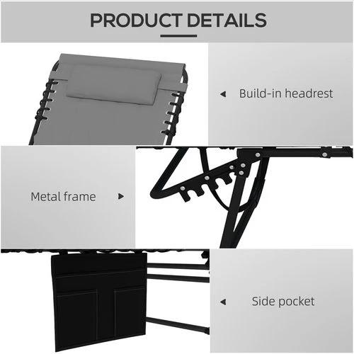 Outsunny Foldable Sun Lounger w/ Reclining Back, Sun Lounger w/ Padded Seat Grey by Outsunny