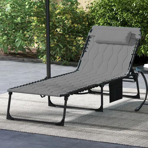 Outsunny Foldable Sun Lounger w/ Reclining Back, Sun Lounger w/ Padded Seat Grey by Outsunny