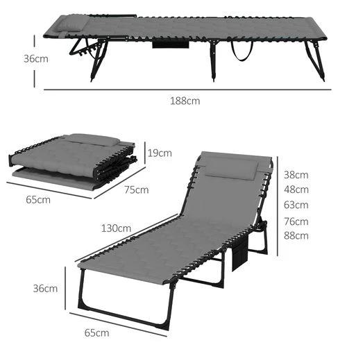 Outsunny Foldable Sun Lounger w/ Reclining Back, Sun Lounger w/ Padded Seat Grey by Outsunny