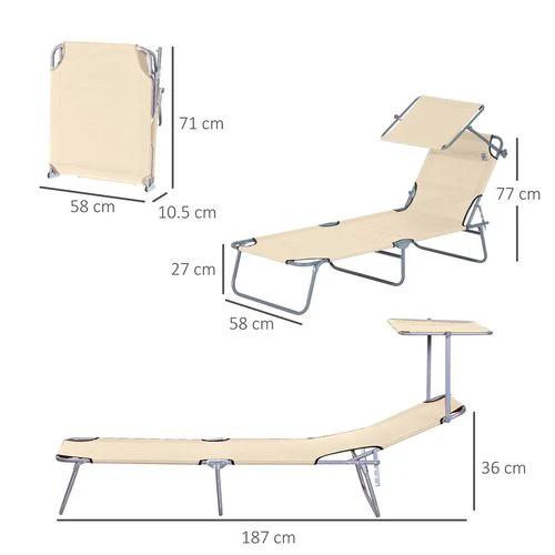 Outsunny Outsunny Folding Chair Sun Lounger w/ Sunshade Garden Recliner Hammock Beige - Sun Lounger