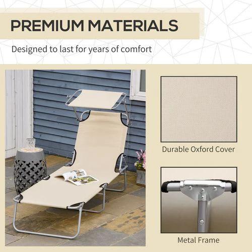 Outsunny Outsunny Folding Chair Sun Lounger w/ Sunshade Garden Recliner Hammock Beige - Sun Lounger